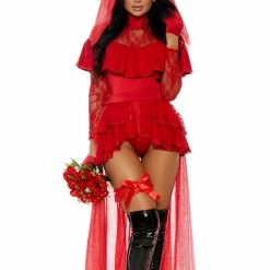 Forplay Beetle Bride Sexy Red Lydia Deetz Beetlejuice 6 Piece Costume Set Costumes