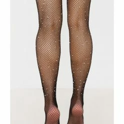 Shop Fortune Khloe Black Sparkle Glitter Crystalized Rhinestone Fishnet Tights Hosiery