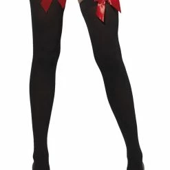 Fever Black Opaque Thigh Highs With Red Bows Christmas