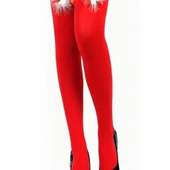 Shop Fortune Costumes Lingerie Red Thigh High Opaque Christmas Stockings With Fur & Bow Trim