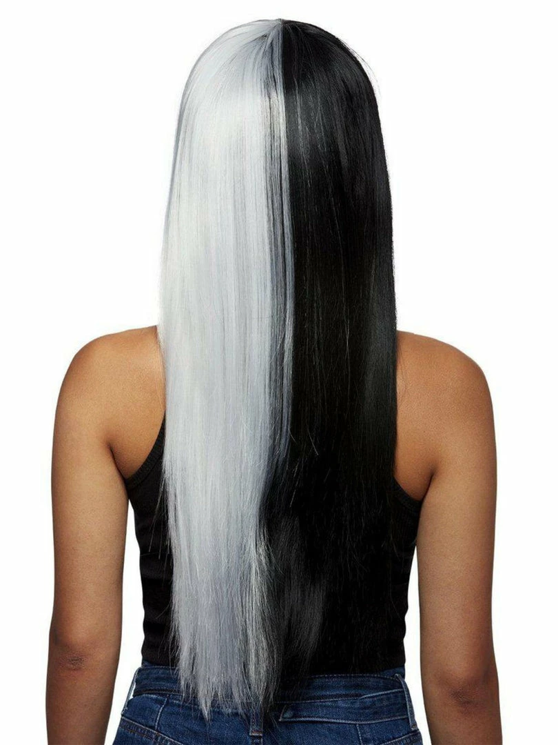 SMIFFYS Manic Panic Long Straight Black & White Split Dye Style Wig Wigs 2 SMIFFYS Manic Panic Long Straight Black & White Split Dye Style Wig Wigs