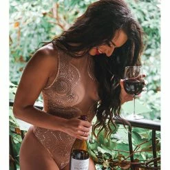 Dreamgirl Christmas Nude Sparkly Sheer Mesh Bodysuit Buff