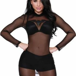 Dreamgirl Costumes Sexy Black Sheer Mini Dress With Bat Motif