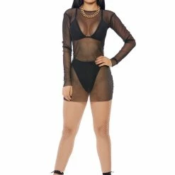 Forplay Black Long Sleeve Sheer Mesh Mini Dress DIY Halloween Costume Costumes