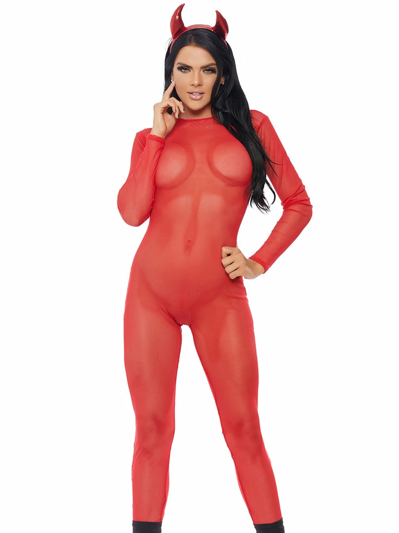 Forplay Red Sheer Mesh Micronet Catsuit Costumes 1 Forplay Red Sheer Mesh Micronet Catsuit Costumes