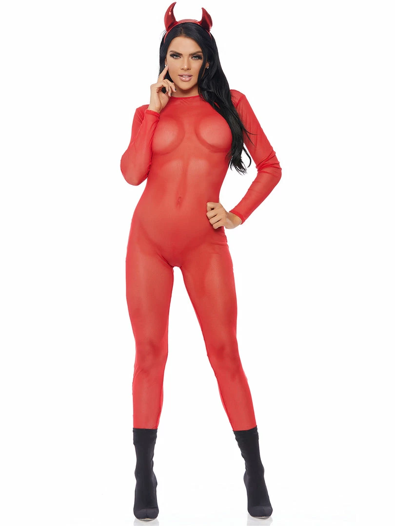 Forplay Red Sheer Mesh Micronet Catsuit Costumes 2 Forplay Red Sheer Mesh Micronet Catsuit Costumes