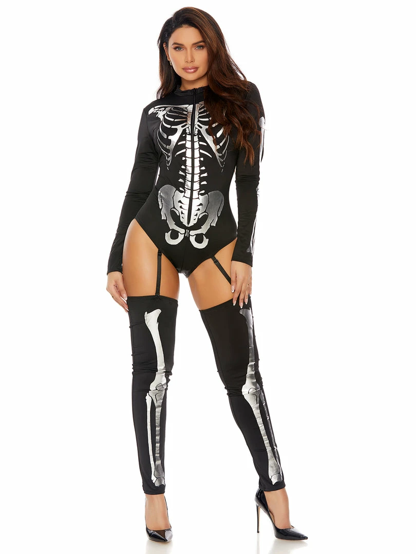 Forplay Pick A Bone Sexy Skeleton Zipfront Bodysuit Costume 2 Forplay Pick A Bone Sexy Skeleton Zipfront Bodysuit Costume