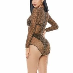 Forplay Womens Sexy Leopard Print Micronet Bodysuit Costume Costumes