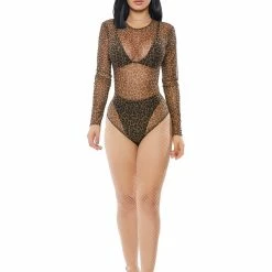 Forplay Womens Sexy Leopard Print Micronet Bodysuit Costume Costumes