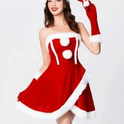 Shop Fortune Costumes Lingerie Santas Sugar Baby Red Velvet Strapless Santa Costume Dress