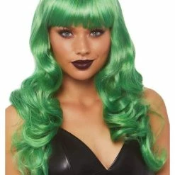 Leg Avenue Vivid Green Long Wavy Wig With Bangs