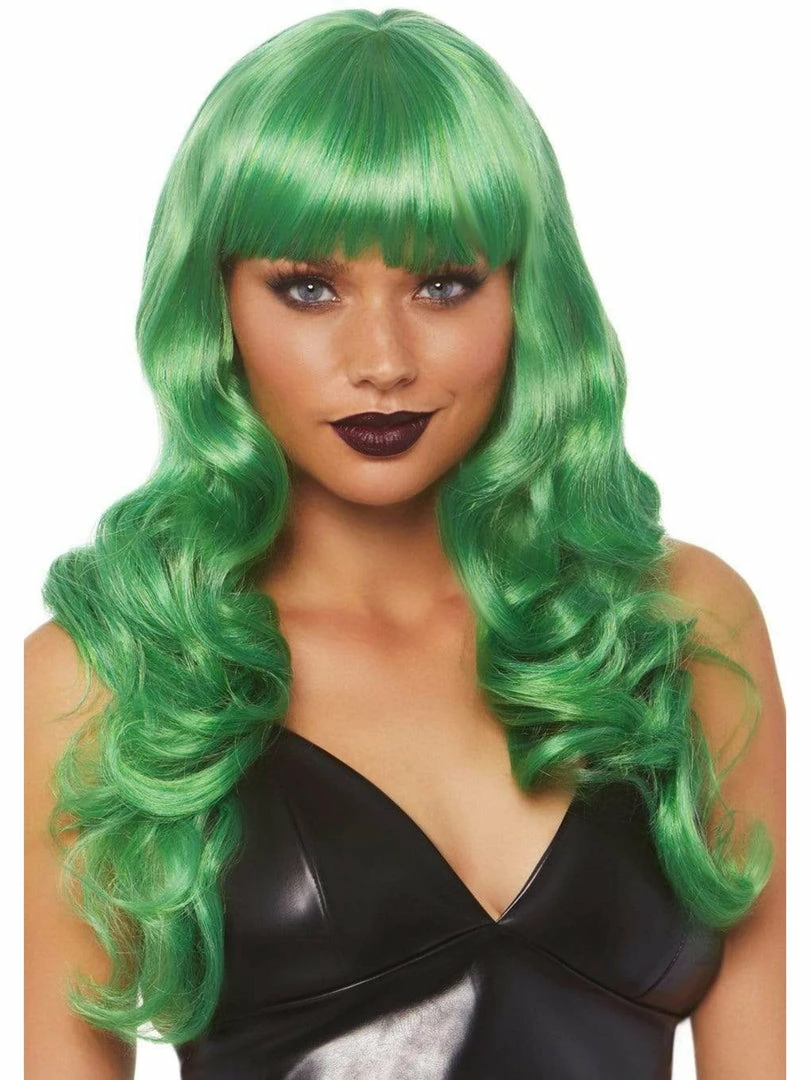 Leg Avenue Vivid Green Long Wavy Wig With Bangs 1 Leg Avenue Vivid Green Long Wavy Wig With Bangs