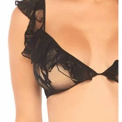 Leg Avenue Up All Night Lace Ruffle Bralette Lingerie Set With Matching G-string