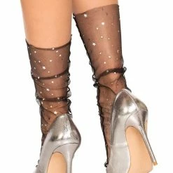 Leg Avenue Hosiery Midnight Sheer Tulle Star And Moon Socks In Black