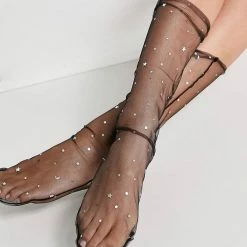 Leg Avenue Hosiery Midnight Sheer Tulle Star And Moon Socks In Black
