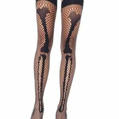 Leg Avenue Womens Costumes Womens Halloween Fishnet Skeleton Thigh High Tights