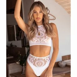 Leg Avenue Frenchie White Crochet Lace 2 PC Crop Top & Panty