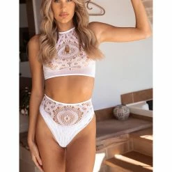 Leg Avenue Frenchie White Crochet Lace 2 PC Crop Top & Panty