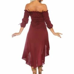 Leg Avenue Gauze Pirate Wench Peasant Dress Burgundy Red