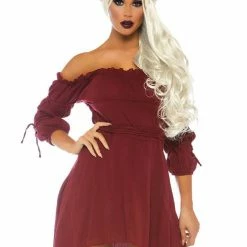 Leg Avenue Gauze Pirate Wench Peasant Dress Burgundy Red