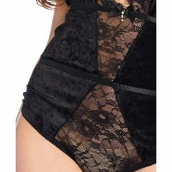 Leg Avenue Mrs President Black Velvet & Eyelash Bodysuit Lingerie