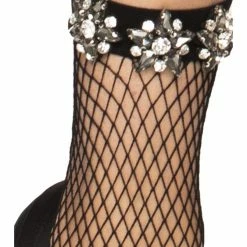 Leg Avenue Bejeweled Fishnet Anklet Socks With Rhinestone Flower Jewellery Hosiery