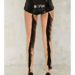 Leg Avenue Nude Pantyhose With Black Fringe Backseam