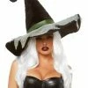Leg Avenue Hocus Pocus Velvet Ruched Witch Hat With Green Trim & Gauze Detailng