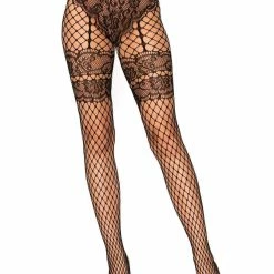 Leg Avenue Lace French Cut Garter Look Fishnet Net Tights