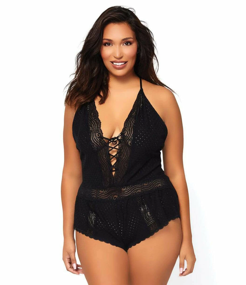 Leg Avenue Dreaming In Slumber Plus Size Lace Up Eyelet Romper 2 Leg Avenue Dreaming In Slumber Plus Size Lace Up Eyelet Romper