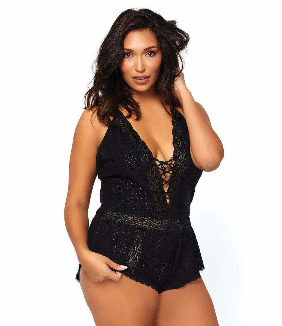 Leg Avenue Dreaming In Slumber Plus Size Lace Up Eyelet Romper 1 Leg Avenue Dreaming In Slumber Plus Size Lace Up Eyelet Romper
