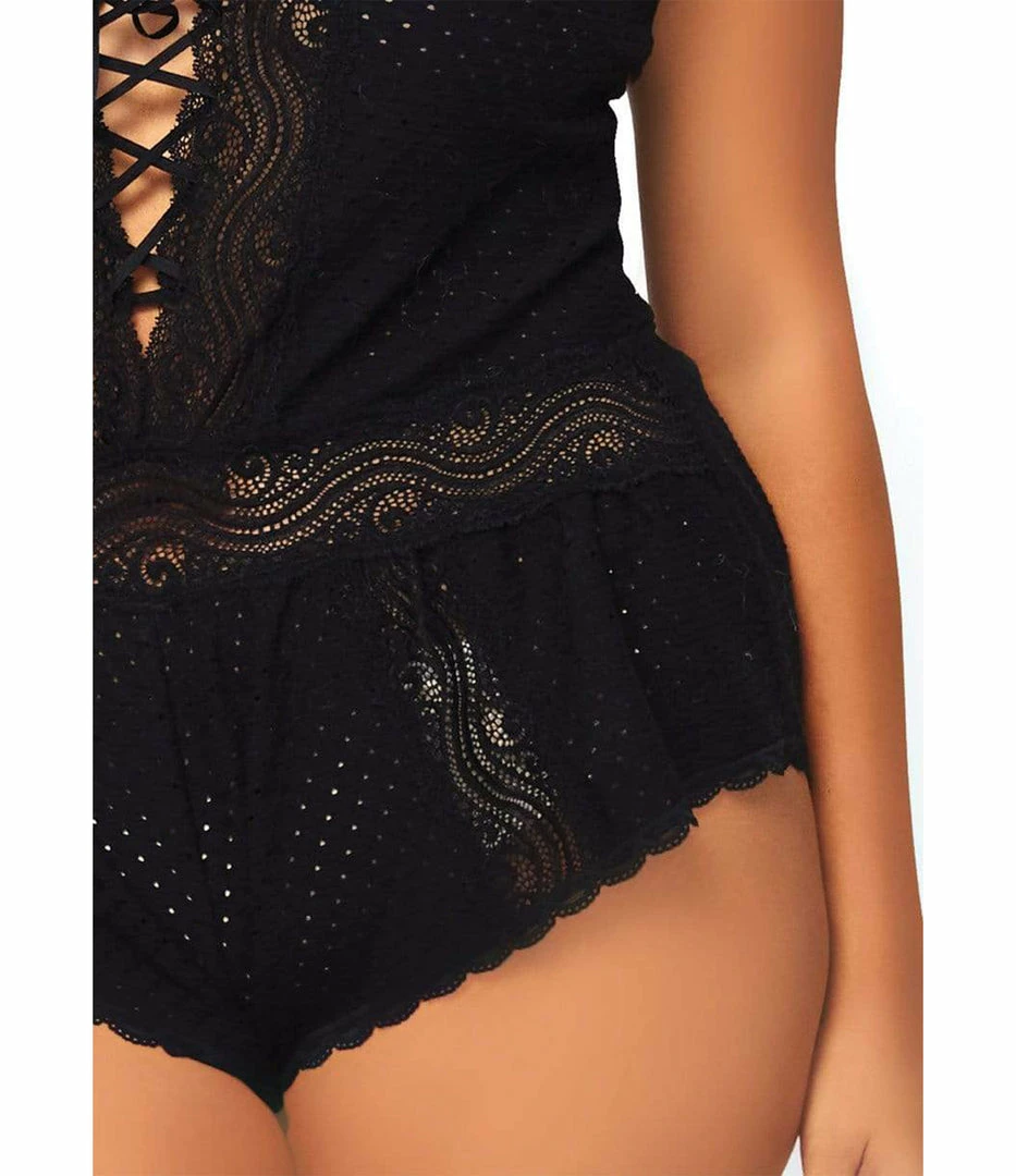 Leg Avenue Dreaming In Slumber Plus Size Lace Up Eyelet Romper 4 Leg Avenue Dreaming In Slumber Plus Size Lace Up Eyelet Romper