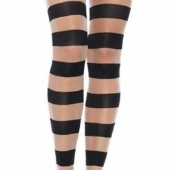 Leg Avenue Womens Costumes Glam Womens Black & Nude Striped Pantyhose