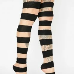 Leg Avenue Womens Costumes Glam Womens Black & Nude Striped Pantyhose