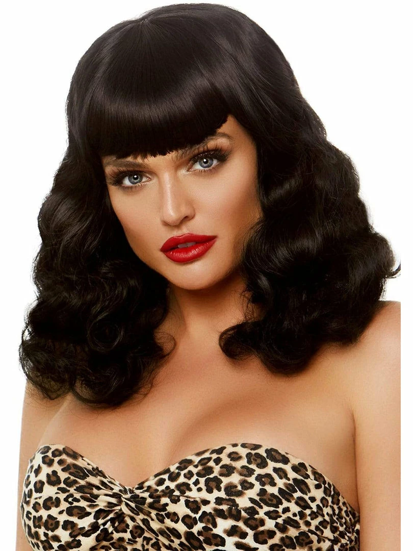 Leg Avenue Rockabilly Retro Bang Curly Bob Wig Black 1 Leg Avenue Rockabilly Retro Bang Curly Bob Wig Black
