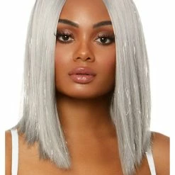 Leg Avenue Costume Accessories Icy Silver Tinsel Long Bob Fashion Wig