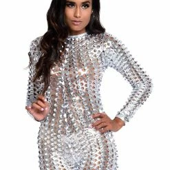 Leg Avenue Cyber Girl Laser Cut Silver Metallic Catsuit