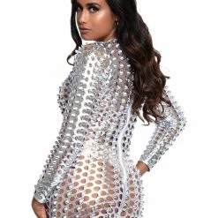 Leg Avenue Cyber Girl Laser Cut Silver Metallic Catsuit