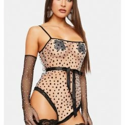 Leg Avenue Starry Eyed Sheer Flocked Star Print Bodysuit