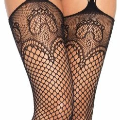 Leg Avenue Starzy Black Sexy Thigh High Fishnet Pantyhose Stockings Suspender Garter Belt Hosiery