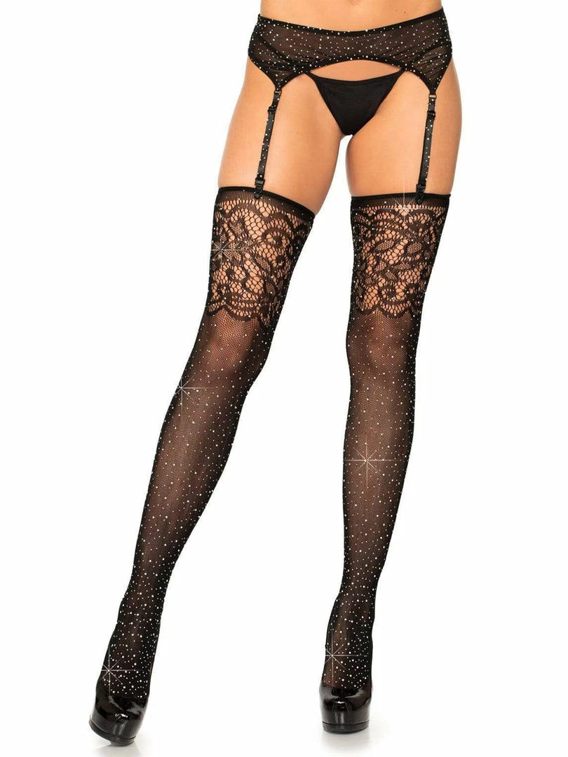 Leg Avenue Night To Remember Rhinestone Lace Top Fishnet Stockings 1 Leg Avenue Night To Remember Rhinestone Lace Top Fishnet Stockings