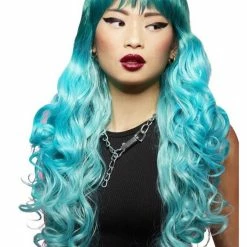 SMIFFYS Long Wavy Ombre Turquoise Mermaid Wig By Manic Panic