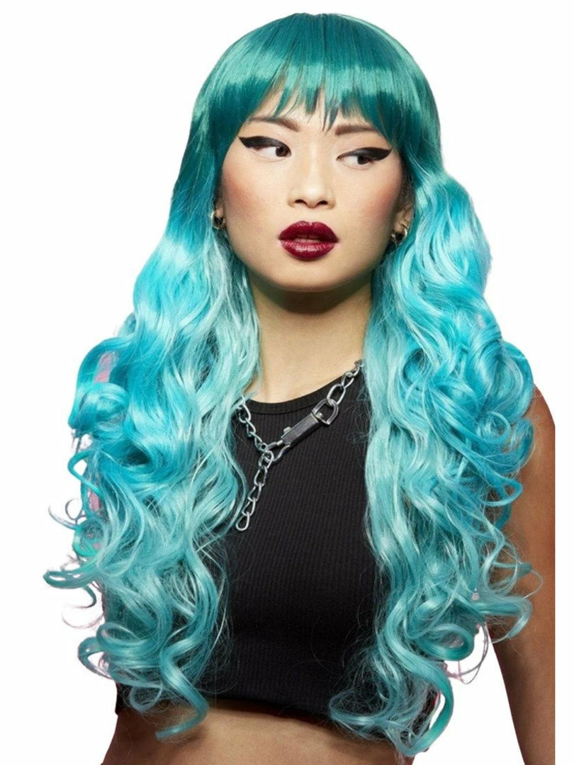SMIFFYS Long Wavy Ombre Turquoise Mermaid Wig By Manic Panic 1 SMIFFYS Long Wavy Ombre Turquoise Mermaid Wig By Manic Panic