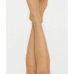 Shop Fortune Kendall Nude Sparkle Glitter Crystalized Rhinestone Fishnet Tights