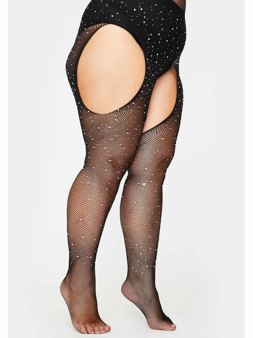 Leg Avenue Plus Size Black Crystalized Rhinestone Fishnet Suspender Pantyhose 2 Leg Avenue Plus Size Black Crystalized Rhinestone Fishnet Suspender Pantyhose
