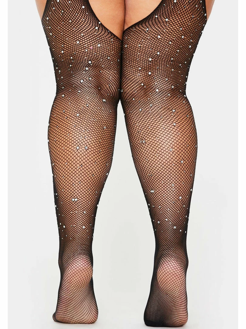Leg Avenue Plus Size Black Crystalized Rhinestone Fishnet Suspender Pantyhose 3 Leg Avenue Plus Size Black Crystalized Rhinestone Fishnet Suspender Pantyhose