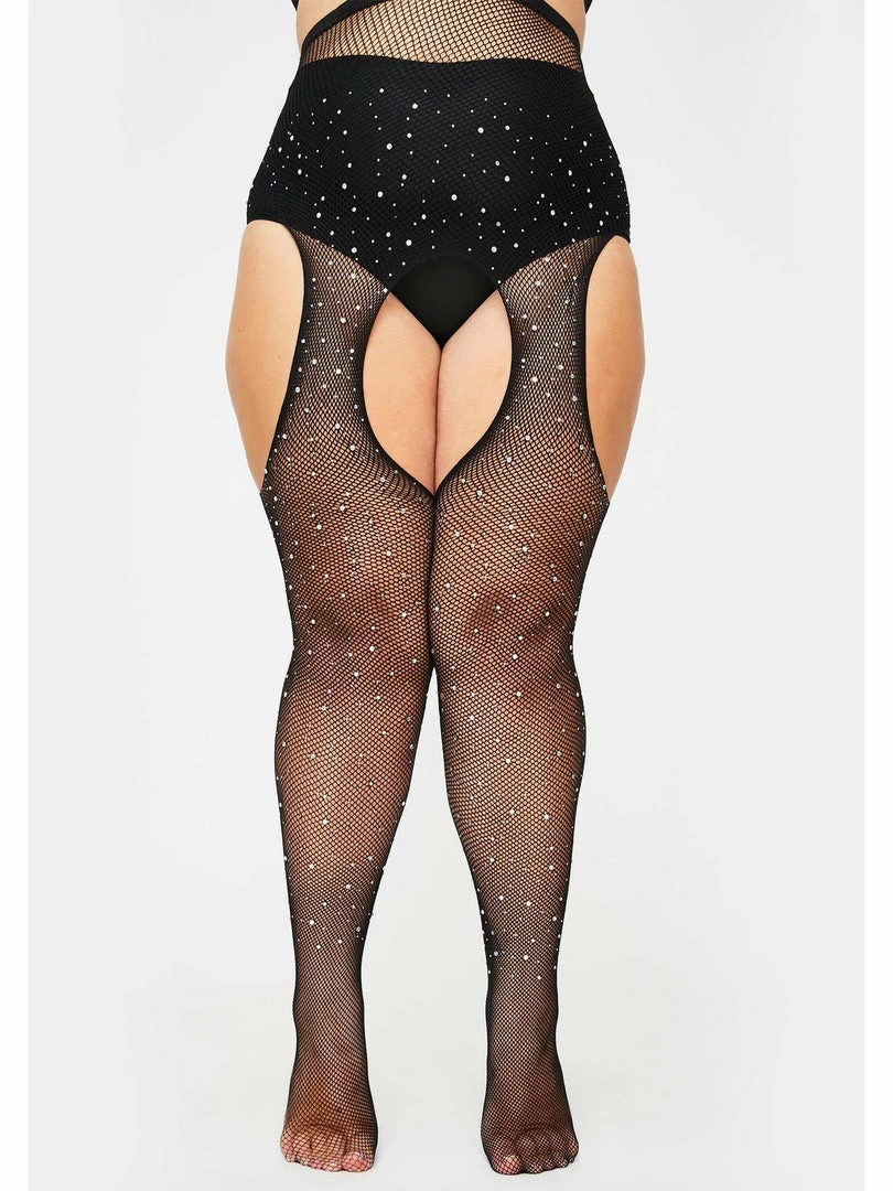 Leg Avenue Plus Size Black Crystalized Rhinestone Fishnet Suspender Pantyhose 1 Leg Avenue Plus Size Black Crystalized Rhinestone Fishnet Suspender Pantyhose