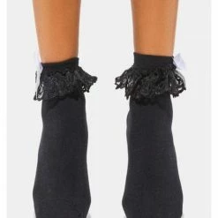 Shop Fortune Costumes Lingerie Gothic Lolita Black Ruffle Ankle Socks With White Bow