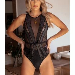 Leg Avenue Lingerie So In Love Black Velvet & Lace Bodysuit