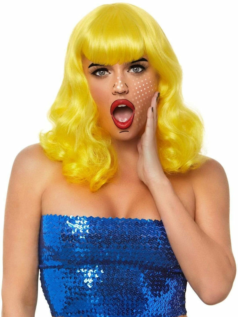 Leg Avenue Yellow Curly Bob Costume Rave Wig 2 Leg Avenue Yellow Curly Bob Costume Rave Wig